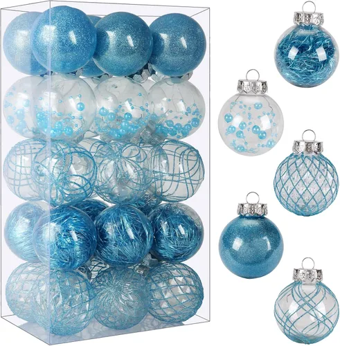 Miniatura 15 de Juego de adornos de bola de Navidad, 20 unidades, grandes, color negro transparente, inastillables, 3.150 in/3.15 pulgadas, adornos de Navidad