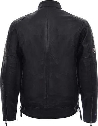 Miniatura 3 de Chaqueta de motociclista de cuero de napa negra Real Racing para hombre
