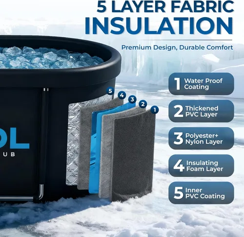 Miniatura 4 de Bañera de hielo frío mejorada para el bienestar de los atletas, 130 galones XL grande, plegable e inflable bañera de inmersión en frío 5 capas