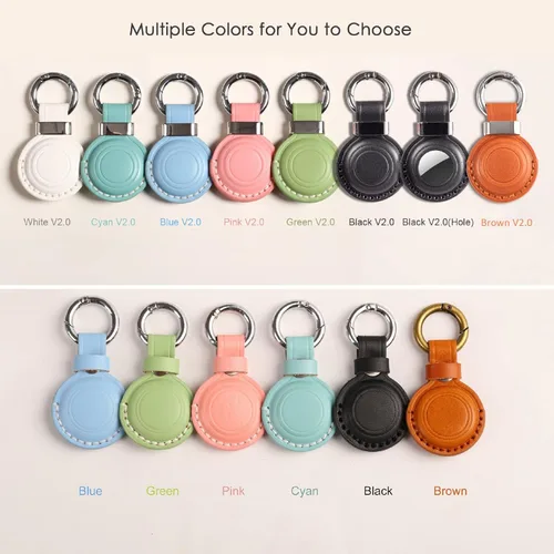 Miniatura 6 de Llavero de Cuero Genuino Compatible con Airtag, Soporte Seguro para Llavero de Air Tag Funda de Cubierta Anillo de Llavero Accesorios - Rosa V2.0