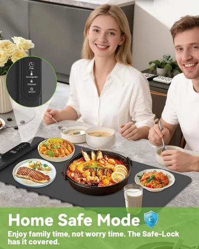 Miniatura 4 de Bandeja eléctrica para calentar alimentos: almohadilla térmica de silicona YTLAD con 6 niveles de temperatura ajustable y temporizador de 5 horas
