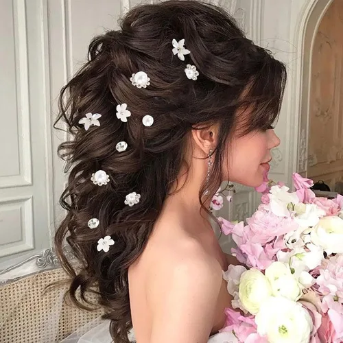 Miniatura 4 de CUBACO 42 horquillas para el cabello de boda con flores para mujeres, joyería de cristal para el cabello, pasadores de perlas de diamantes