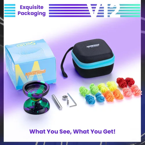 Miniatura 7 de MAGICYOYO Responsive Yoyos - Paquete de 2 yoyos de metal V12 + yoyo de plástico K2 verde brillante, yoyo profesional para niños, yoyo de doble