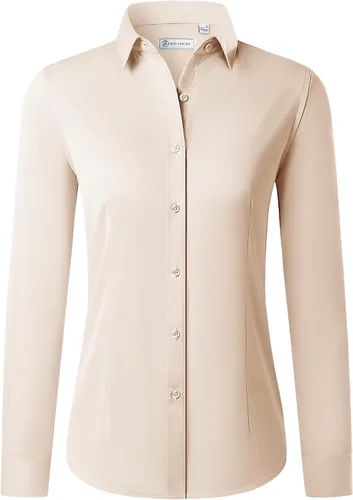Miniatura 18 de Siliteelon - Camisas con botones para mujer de manga larga, camisas de vestir sin arrugas, con cuello, para oficina, blusas sólidas, tops