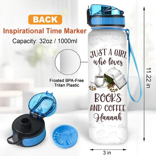Miniatura 6 de Hyturtle Botella de agua motivacional personalizada para amantes de los libros de 32 onzas, Just A Girl Who Loves Books and Coffee Botella de agua