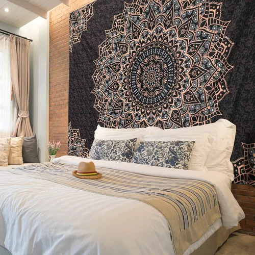 Miniatura 3 de Tapiz de mandala negro para colgar en la pared, tapiz psicodélico de pared, estético, indio, hippie, decoración bohemia para el hogar, dormitorio