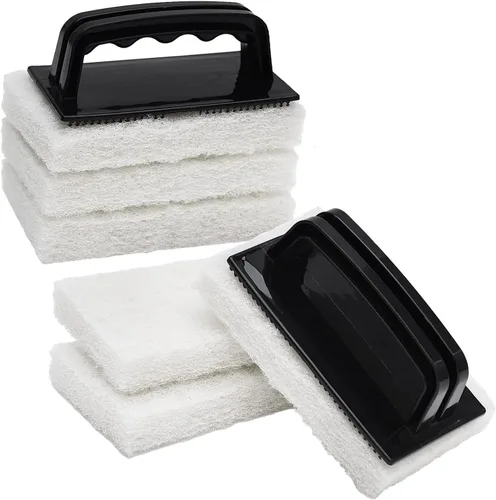 YoleShy Juego de fregadores con asa, almohadillas de baño antiarañazos, esponja de limpieza reutilizable para azulejos de ducha, bañera, fregadero,