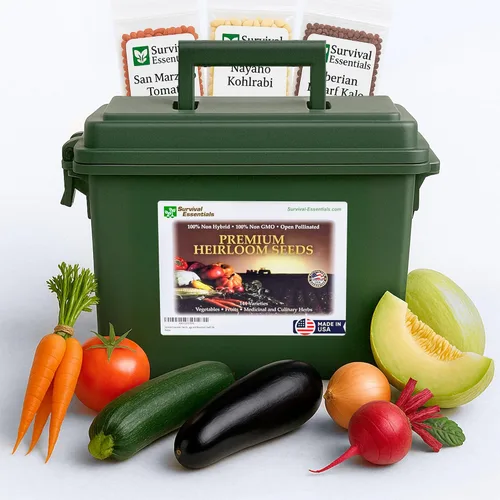 Bóveda de semillas de supervivencia sin OMG – 23,000 semillas de vegetales, hierbas y frutas de polinización abierta para plantar – 144 variedades
