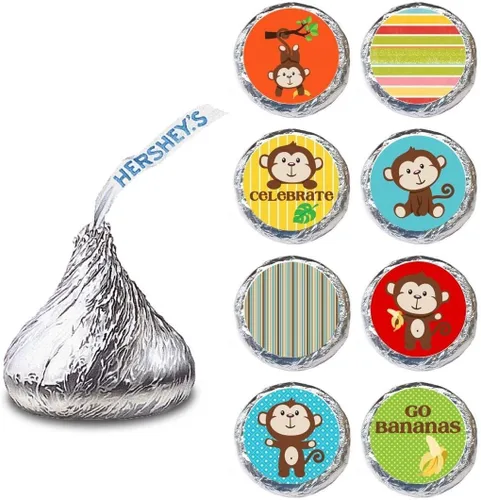 Miniatura 3 de Etiquetas de mono para Hershey Kisses Chocolates - Calcomanías para dulces de cumpleaños y baby shower - Juego de 240 Birthday Party, Baby Shower