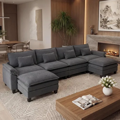 Miniatura 40 de URRED Cloud Couch Sofá Seccional Modular, Sofá Moderno en Forma de U de Asiento Profundo de 157", con 2 Otomanas y Almohadas, Sofás de Chenilla Azul