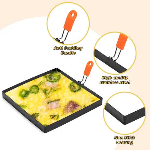 Miniatura 3 de Patelai Paquete de 4 anillos cuadrados para huevos de 6 pulgadas, moldes grandes de acero inoxidable para freír huevos, moldeadores de panqueques