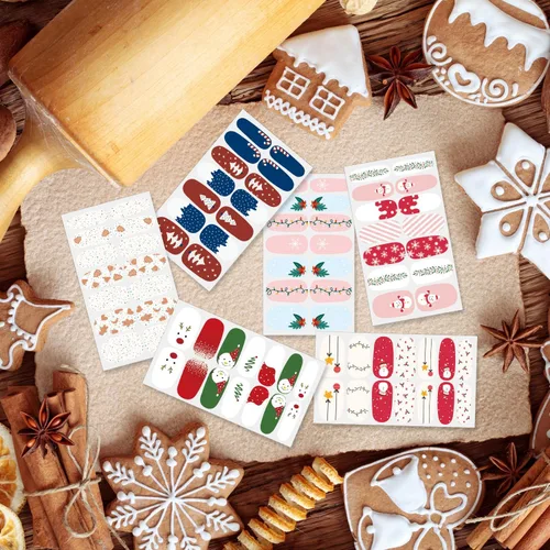 Miniatura 4 de 16 hojas de tiras de esmalte de uñas de Navidad, autoadhesivas, luces de árbol de Navidad, copo de nieve, muñeco de nieve, calcomanías de uñas
