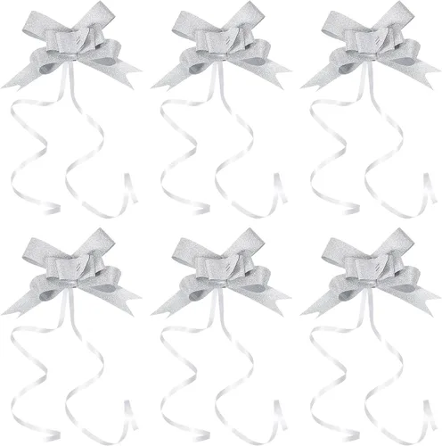 PATIKIL Cinta de lazos de 2 pulgadas, paquete de 40 lazos decorativos para bodas, fiestas, cumpleaños, decoraciones de tono plateado
