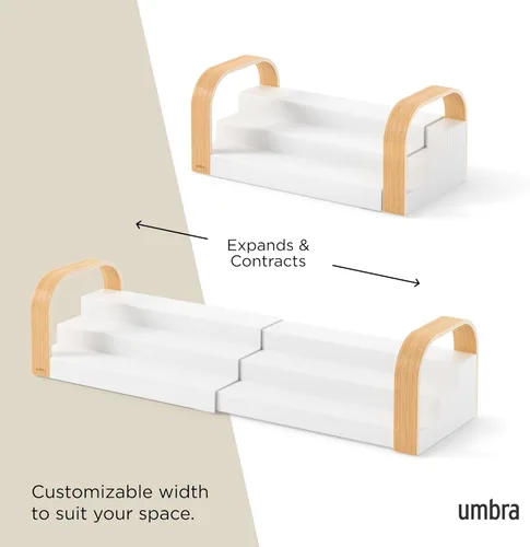 Miniatura 4 de Umbra Bellwood - Estante de tres niveles para especias, diseño expandible hecho de plástico duradero y madera, natural/blanco