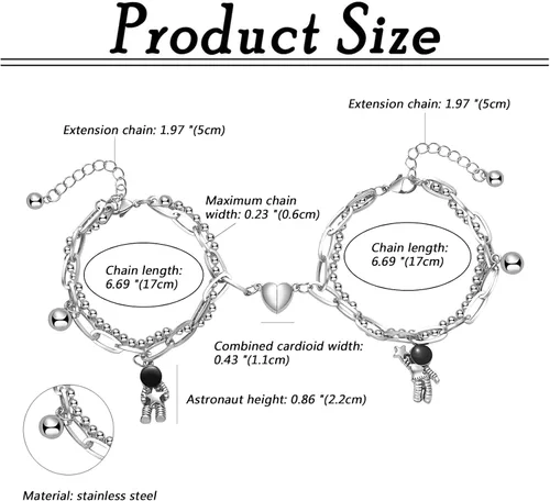 Miniatura 3 de Axbuldo 2PCS Couple Bracelets for Women Men Space Astronaut Pendants Promise Friendship Bracelet Stainless Steel Mutual Attraction Matching
