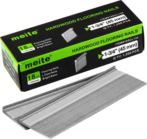 meite Clavos para suelo de calibre 18, 1-3/4 pulgadas, 18GA, clavos de piso de madera dura para instalación de madera dura, compatibles con