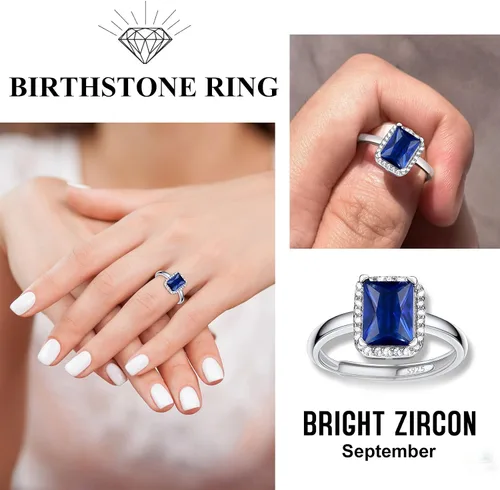 Miniatura 3 de 925 Sterling Silver Birthstone Rings for Women Girls with Clear 2ct HeartRoundTeardropSquare Crystal, Solitaire Diamond Halo Open Bands Cubic