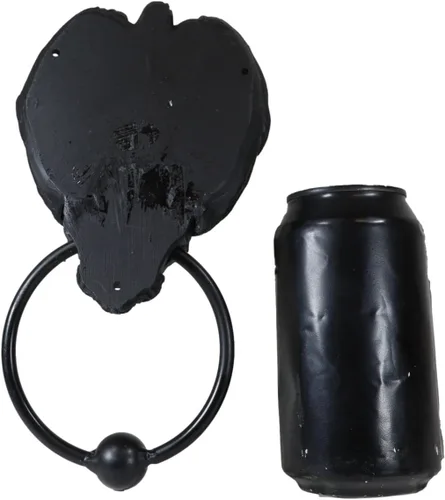 Miniatura 6 de Ebros Gift Aldaba de puerta con cabeza de gárgola de guardián gótico con anillo de metal, escultura de bola de golpeo, espíritu de Halloween, acento