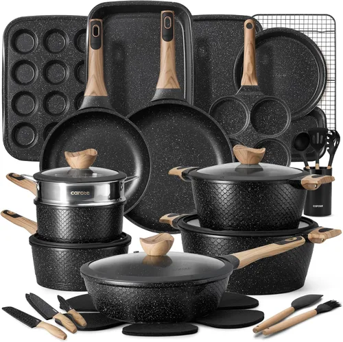 Miniatura 11 de CAROTE Juego de 26 piezas de ollas y sartenes antiadherentes, juego de utensilios de cocina ollas y sartenes de inducción, cocina antiadherente