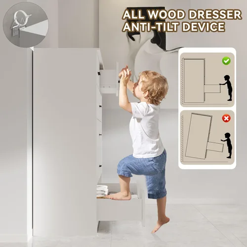 Miniatura 9 de FJTJBSI Cómoda con Tomas de Corriente de Madera de 6 Cajones con Organizador Grande Blanco Organizador de Almacenamiento Alto con Riel de Metal Liso