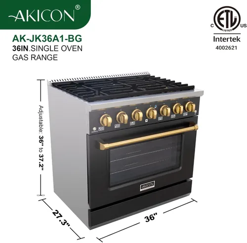 Miniatura 6 de Akicon Cocina de gas de estilo profesional independiente deslizable de 36 pulgadas con horno de 5.2 pies cúbicos, 6 quemadores, ventilador de Blanco