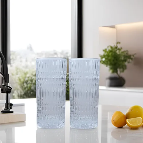 Miniatura 7 de Vasos Highball [Juego de 4] - Vasos de vidrio vintage de 15 onzas ideales para fiestas de cena - Textura única, aptos para lavavajillas