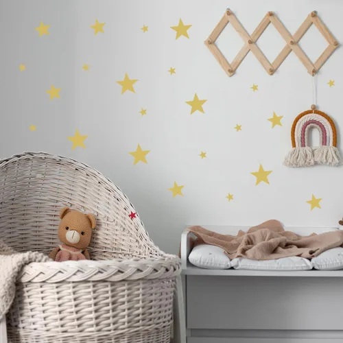 Miniatura 7 de Calcomanías de estrella azul bebé para niños y niñas, calcomanías de pared para habitación de niños (azul claro, estrella mixta, 112 unidades)