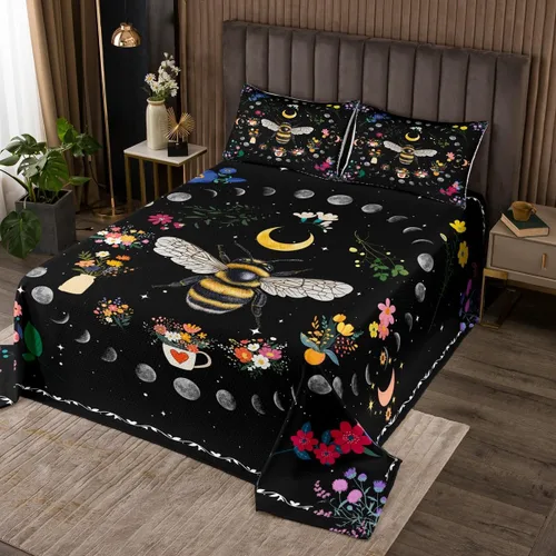 Miniatura 8 de Erosebridal Juego de colcha de luna trippy tamaño Queen, juego de edredón de estrellas psicodélicas, juego de colcha de astrología, juego de ropa
