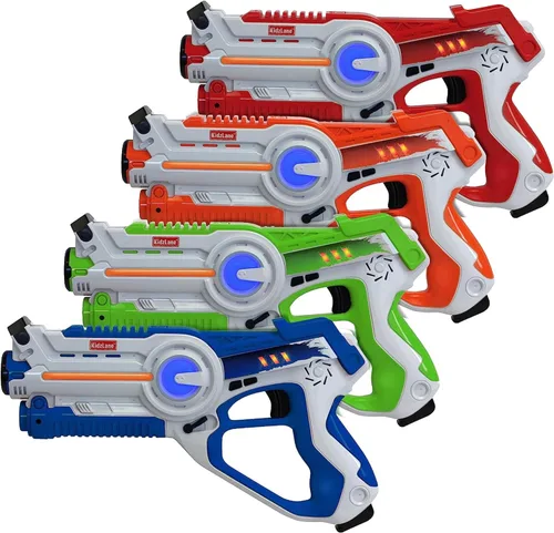 Kidzlane Juego de 4 pistolas láser para niños y adultos, juego de etiquetas láser infrarrojo con rango de 130 pies, 4 modos de equipo y pistola,