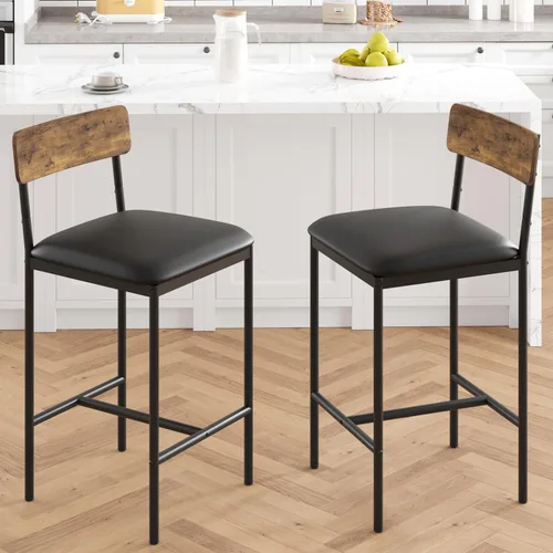 Miniatura 2 de Amyove Juego de 2 taburetes de bar, sillas de bar tapizadas con respaldo, taburetes de cocina de 25.5 pulgadas con reposapiés, cojín grueso, Marrón