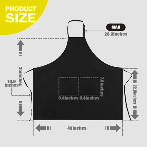 Miniatura 2 de Delantal negro extra grande para hombre, delantales ajustables con 2 bolsillos, para cocinar, cocinar, cocina, resistente al agua y al aceite