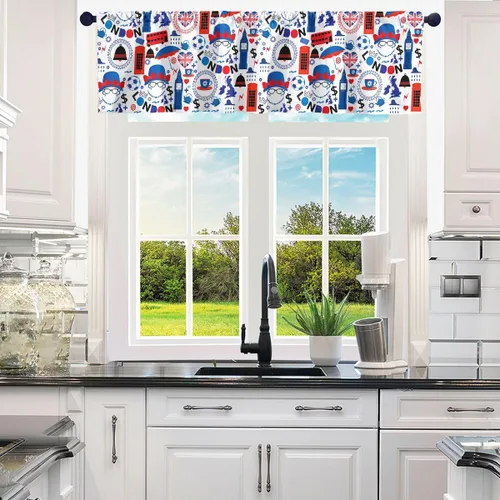 Miniatura 2 de Erosebridal Cortinas para ventana de cabina de teléfono, cortinas de cenefa Londres Big Ben, cenefas opacas con temática británica, cenefa HePattern