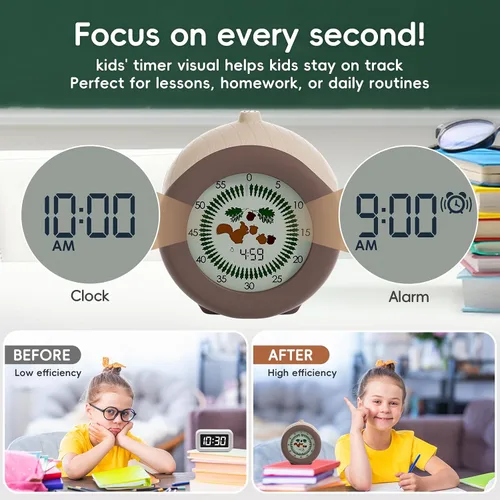 Miniatura 3 de Temporizador visual para niños, temporizador de ardilla de 299 minutos, temporizador digital con función de pausa, reloj y alarma para aula