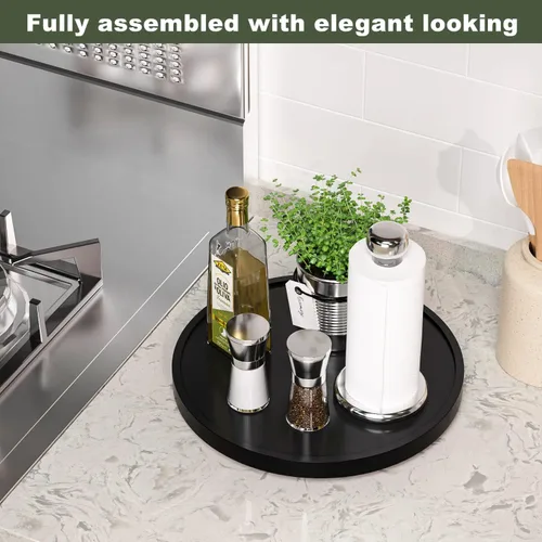 Miniatura 2 de Tocadiscos Lazy Susan para mesa, organizador giratorio antideslizante de 12 pulgadas de bambú para sal, pimienta, especias y aceite de oliva al lado