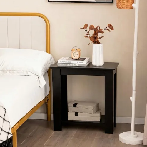 Miniatura 2 de Giantex Narrow End Table, 2-Tier Side Table with Open Storage Shelf, Retro Wood Sofa Table Bedside Tables for Small Spaces, Slim Nightstand for