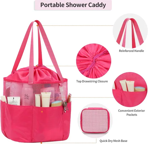 Miniatura 3 de Organizador de ducha de malla portátil, bolsa de aseo de viaje para mujeres y hombres, bolsa de ducha de gran capacidad, bolsa de baño de secado