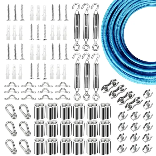 Miniatura 14 de Kit de suspensión de luces de cuerda de globo, cable guía de luz para exteriores, cable de acero inoxidable recubierto de vinilo, incluye 50 pies