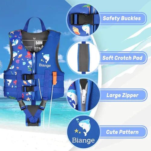 Miniatura 2 de Chaleco de natación para niños, chaqueta de natación para niños pequeños, flotadores para nadar con silbato de emergencia para niños y niñas de 1 a