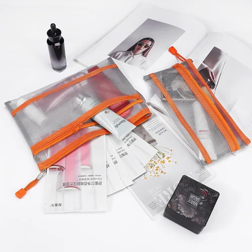 Miniatura 6 de 12 bolsas de malla de nailon con cremallera, bolsas de malla para cosméticos, bolsas de maquillaje, estuche de lápices, bolsas de viaje multiusos 2