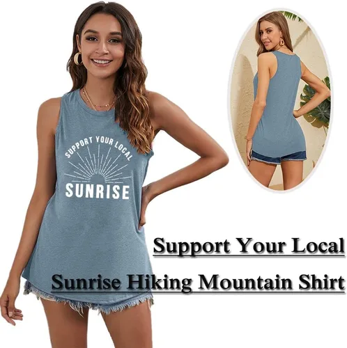 Miniatura 5 de Women Mountain Explorer Sunrise Graphic Tank Tops Girls Trip T-Shirts Athletic Workout Hiking Camping Adventure Summer Tees