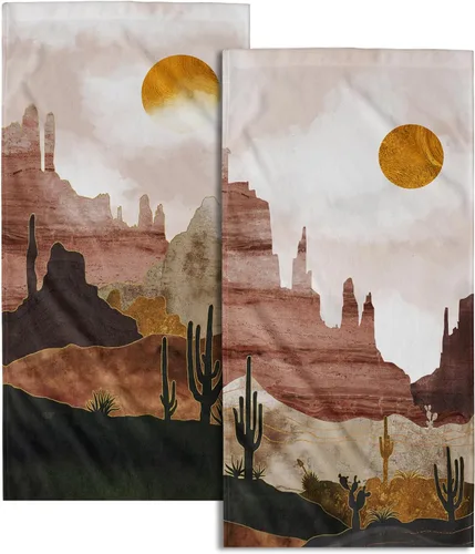 Juego de 2 toallas de mano bohemias de 2 a 28 x 14 pulgadas, diseño abstracto de paisaje desértico, cactus sol, natural, suave, altamente