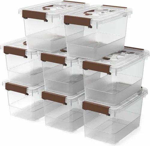 Miniatura 9 de Contenedores de almacenamiento de plástico negro con pestillo, paquete de 8 contenedores de plástico transparente con asa y tapa, multiusos, 4