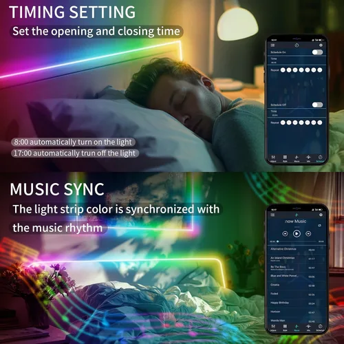 Miniatura 5 de Tira de luces LED de 20 pies COB Smart IC, luces LED RGB de 24V para dormitorio con control remoto RF, botón de aplicación inteligente