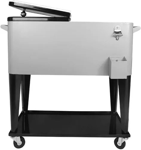 Miniatura 3 de Portable Rolling Cooler Cart 80 Quart Ice Chest Cart Trolley Rolling Cooler with Wheels, Outdoor Beverage Ice Chest for Patio with Shelf, Water Pipe