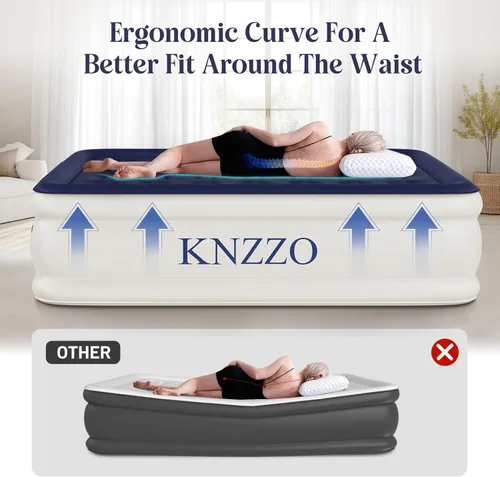 Miniatura 8 de Colchón de aire KNZZO tamaño full con bomba incorporada, colchón hinchable con parte superior suave y vellosa, colchón inflable a prueba de fugas