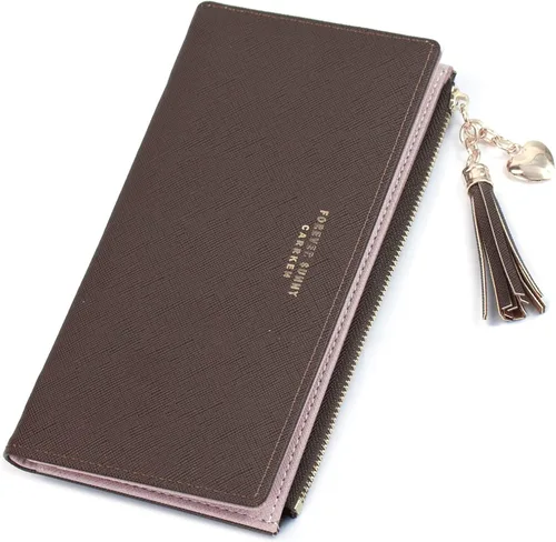 Miniatura 16 de Sumgogo - billetera delgada para mujer, con borlas largas, cierre zipper, monedero, bolso de mano, tarjetero, Negro, Grande, Minimalista
