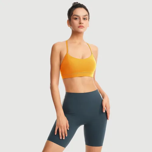 Miniatura 5 de Sujetadores deportivos acolchados para mujer, brasier deportivo sexy de línea larga entrecruzada, brasier deportivo de soporte medio con tirantes