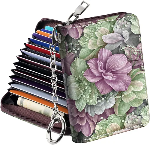Miniatura 19 de Mayski - Cartera para tarjetas de crédito con cremallera para mujeres, tarjetero pequeño de acordeón, llavero, tarjetero para tarjetas de Manzana