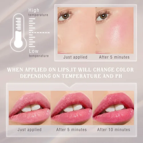Miniatura 3 de NewBang Rubor en barra que cambia de color para maquillaje de mejillas, rubor transparente que cambia de temperatura, rosa crema, rubor mágico