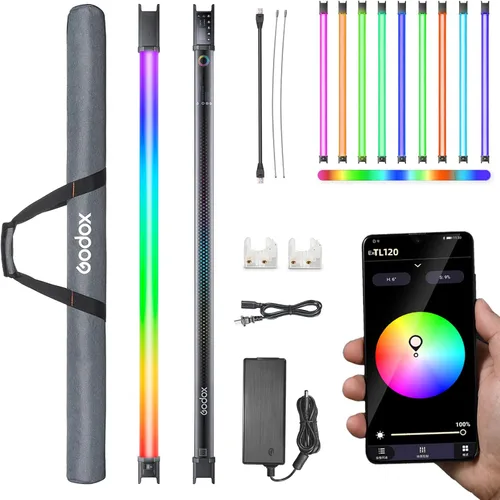 Godox TL120 RGB LED Video Light Stick Varita, Luz de tubo de mano, ajustable 2700K ~ 6500K, batería de litio incorporada, CRI 96+ TLCI 98+, 360° a